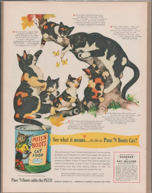 1951 PUSS 'N BOOTS CAT FOOD Original Vintage Promo Ad