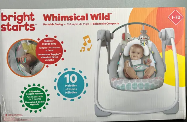 Bright Starts Whimsical Wild Compact Automatic Baby Swing Taggies Unisex Newborn