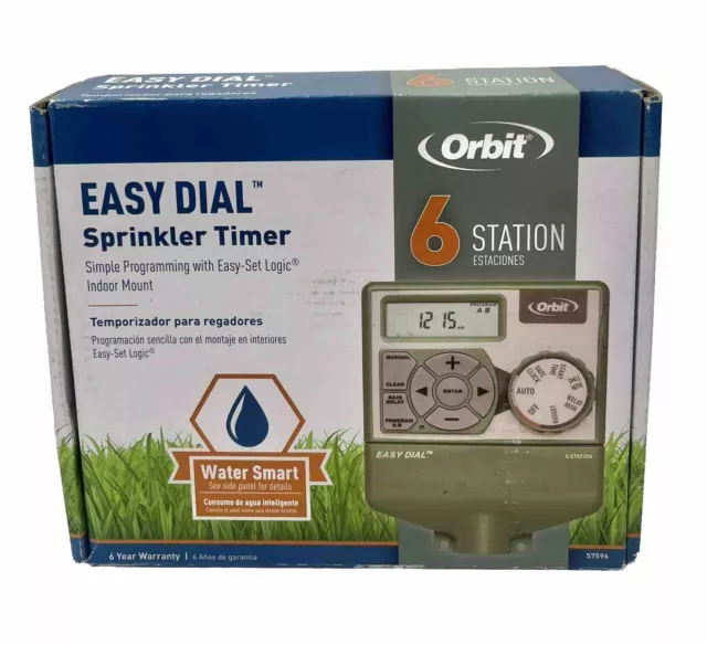 ORBIT Easy Dial 6 Station Sprinkler Timer Controller 57596 24 VAC Easy Set Logic