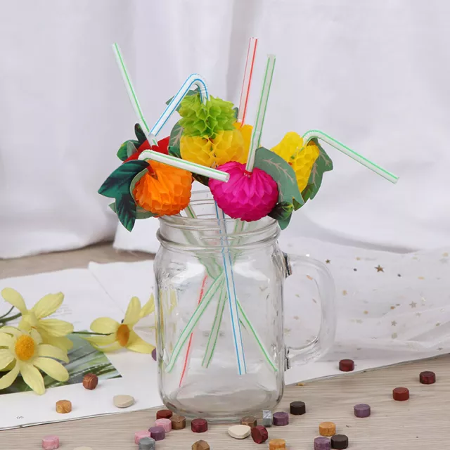 50pcs Hawaiian 3D Fruit Cocktail Straws Umbrella Drinking Straws Party Decor;;i