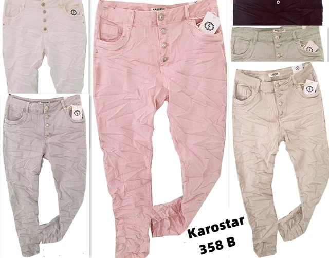 6 Farben KAROSTAR Damen Jeans Hose Baggy Knöpfe Denim stretch 38,40,42,44 46 48