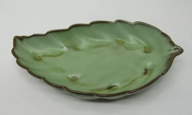 Frankoma Pottery #226 Plainsman Prairie Green 12" Footed Leaf Bowl Dish VTG