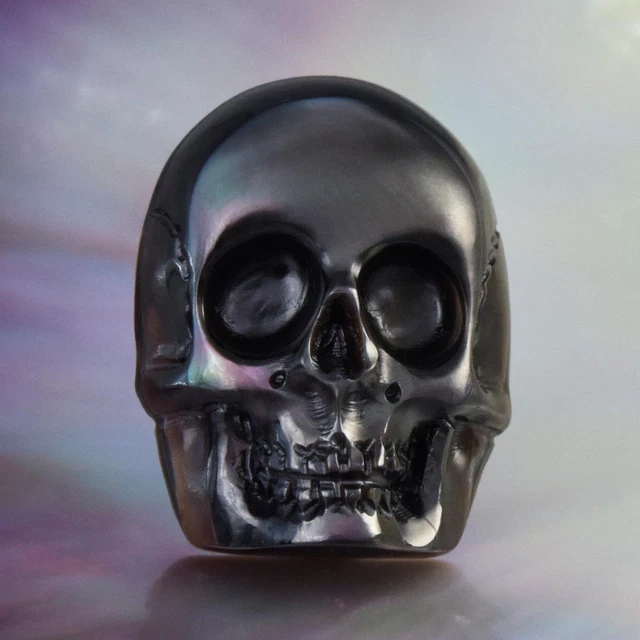 Skull Design Carving Cabochon Black Pen Pinna Shell & Paua Abalone 3.42 g