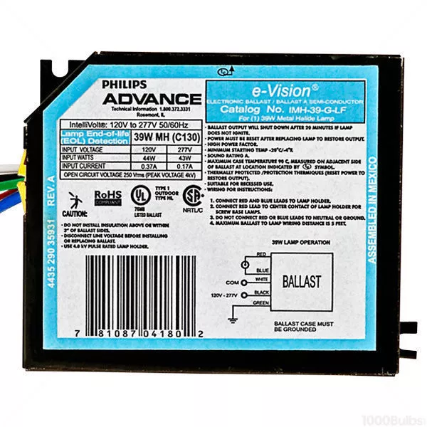 IMH-39-G-LF Philips Advance MH HID 39W Electronic Ballast 120-277V