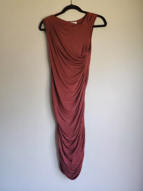 ALC Womens Rust Dress Assymetrical Ruched Midi Dress Size XS Bodycon