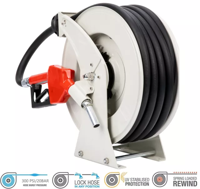 Retractable Fuel Hose Reel w/ Fueling Nozzle 3/4" x 50' Diesel Hose Reel 300 PSI