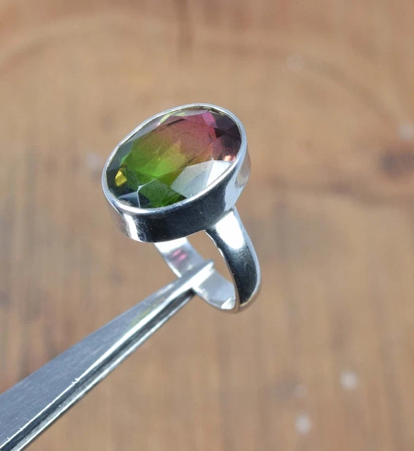 925 Solid Sterling Silver Faceted Watermelon Quartz Ring -9 us z517