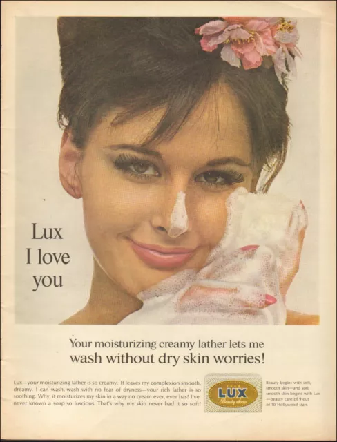 1960'S VINTAGE AD for LUX beauty soap`pretty model flower retro