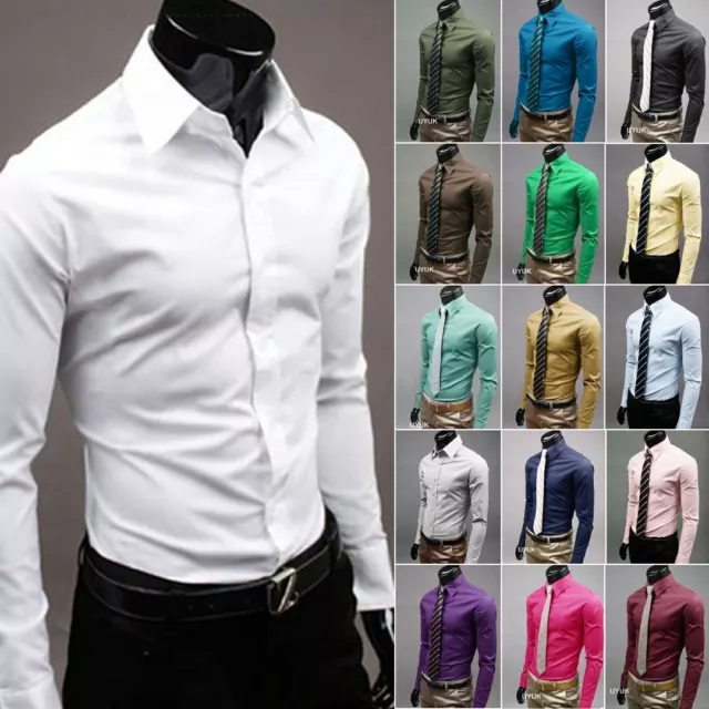 Mens Long Sleeve Shirt Formal Business Work Dress Shirts Casual Slim Fit Tops AU 2