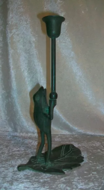 New Standing Green Frog Leaf Pier 1 Imports Cast Metal Candlestick Candle Holder