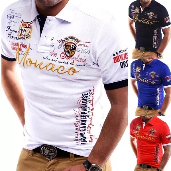 Herren Poloshirt Basic Kontrast Monaco Stickerei Kurzarm Polohemd T-Shirt 5107