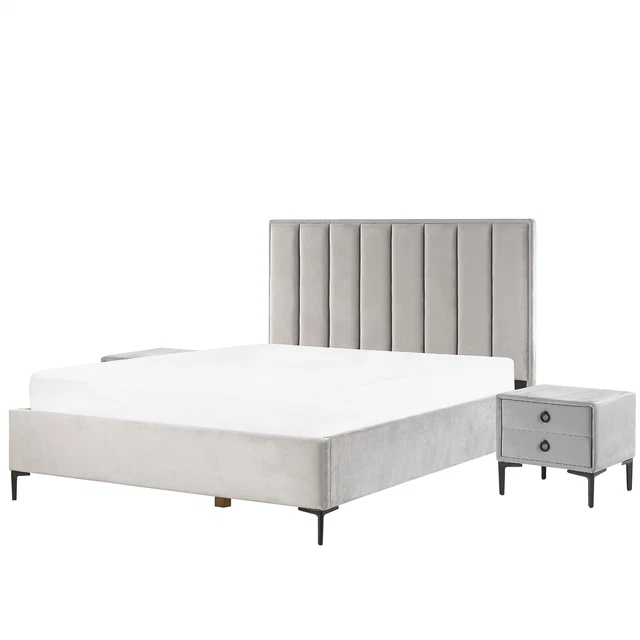 Ensemble de Chambre à Coucher Lit Double 160 x 200 cm avec Coffre et 2 Tables d