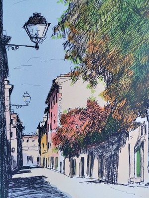 VIA MARGUTTA  ROMA  Cm 50 X 70 ALDO RISO  SERIGRAFIA 