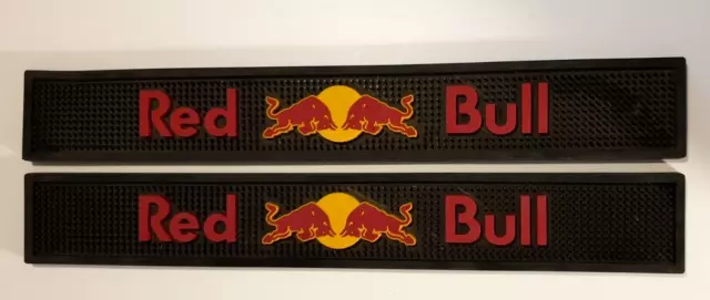 RED BULL Genuine Pair of Heavy Rubber Bar Mat Runners Colour Black 59 x 8.5 cm.