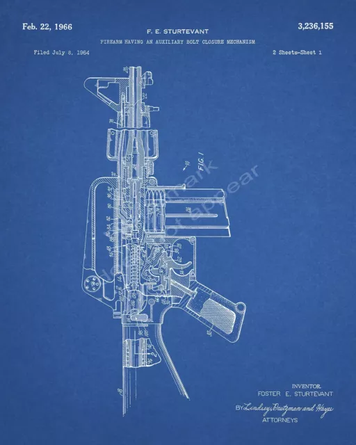 AR-15 Semi-Automatic Assault Rifle Gun Patent Print - Blueprint
