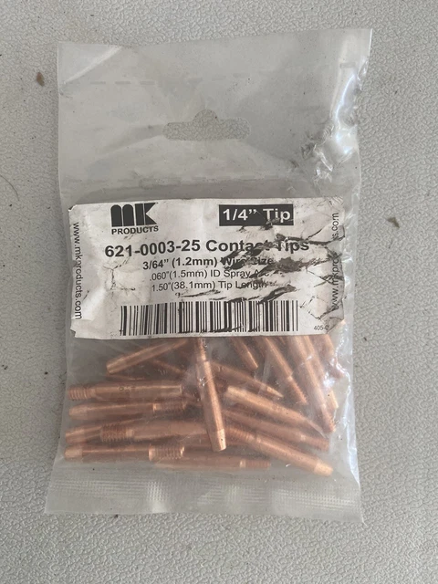 MK PRODUCTS 621-0003-25 CONTACT 1/4" TIPS FOR 3/64" WIRE SIZE 25/PK New