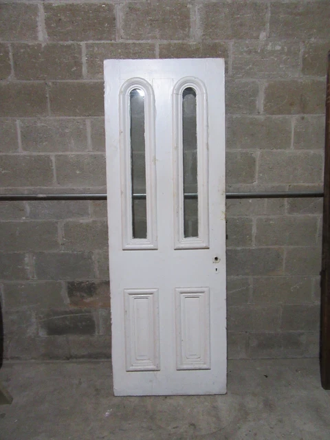 ~ Ornate Antique Door Double Tombstone Glass ~ 27 X 77 ~ Architectural Salvage