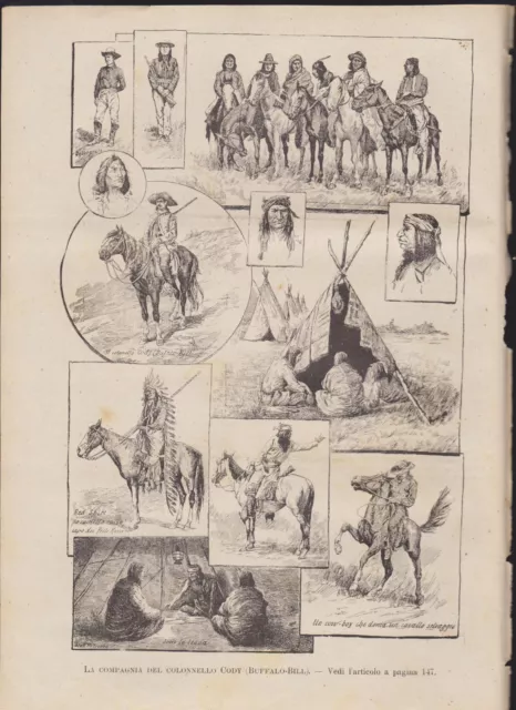 Colonello Cody Buffalo Bill Xilografia Incisione Illustrazione Popolare 1890