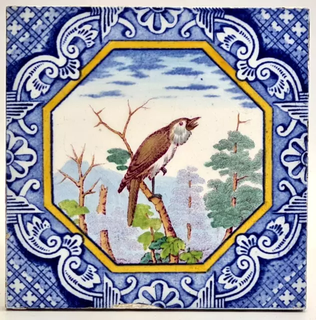 Victorian Tile Polychrome Bird Dutch Border Minton Hollins & Co C1880