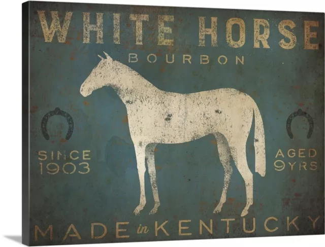 White Horse with Words Blue Canvas Wall Art Print, Horse Home Decor