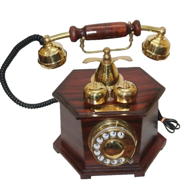 ANTIQUE STYLE WOODEN Rotary Dial Telephone Desktop Home Decor £119.99 ...