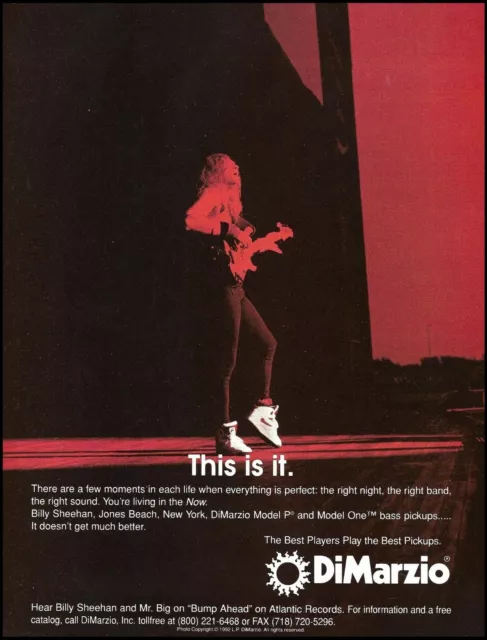 Billy Sheehan 1992 DiMarzio Model P bass guitar pickups advertisement ad print