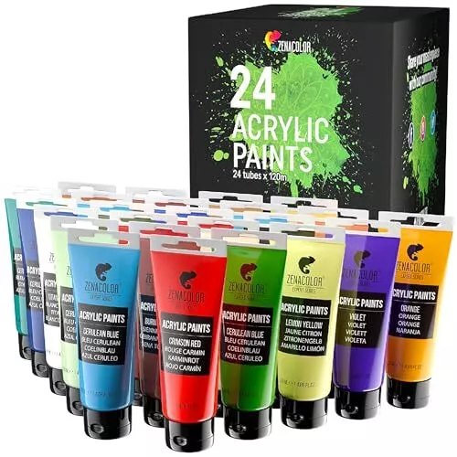 Zenacolor Peinture Acrylique 120ml, Kit de 24 Tubes 120 ml (Lot de 24)