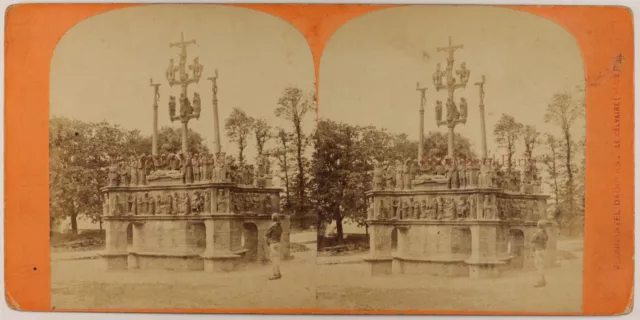 FRANCE Plougastel Le Calvaire c1870 Photo Stereo Vintage Albumine P70L3n