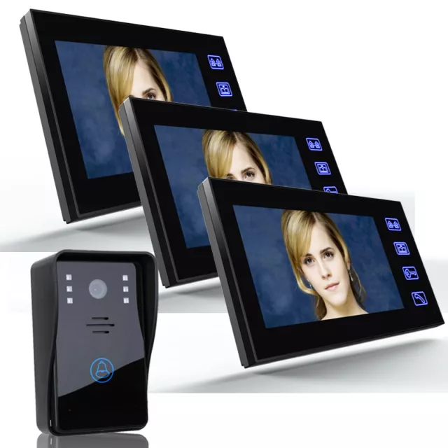 7" LCD Wired Video Door phone Intercom Doorbell Home Security Camera+3 Monitors