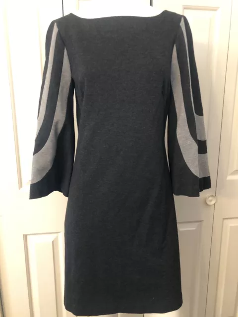 Trina Turk Los Angeles Knit Dress Sz 2 Gray Shift Bell Sleeve Pullover NWOT