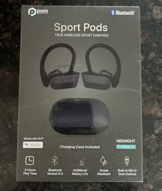 Boxed Pom Sport Pods Wireless Bluetooth Headphones (P2G-SP5-BL)