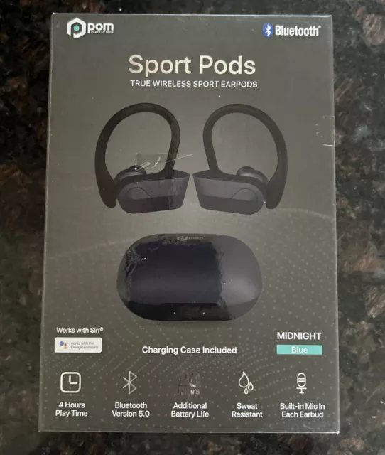 Boxed Pom Sport Pods Wireless Bluetooth Headphones (P2G-SP5-BL) Boxed Pom Sport Pods Wireless Bluetooth Headphones (P2G-SP5-BL)