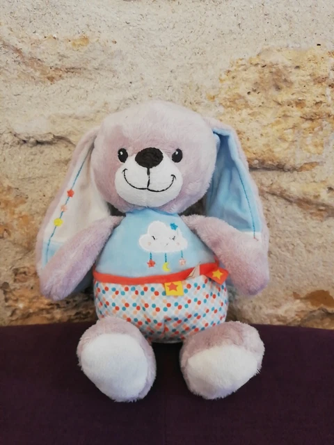 Doudou Peluche INFLUX Cora Lapin Gris Bleu Orange Nuage Pois Croix Blanc