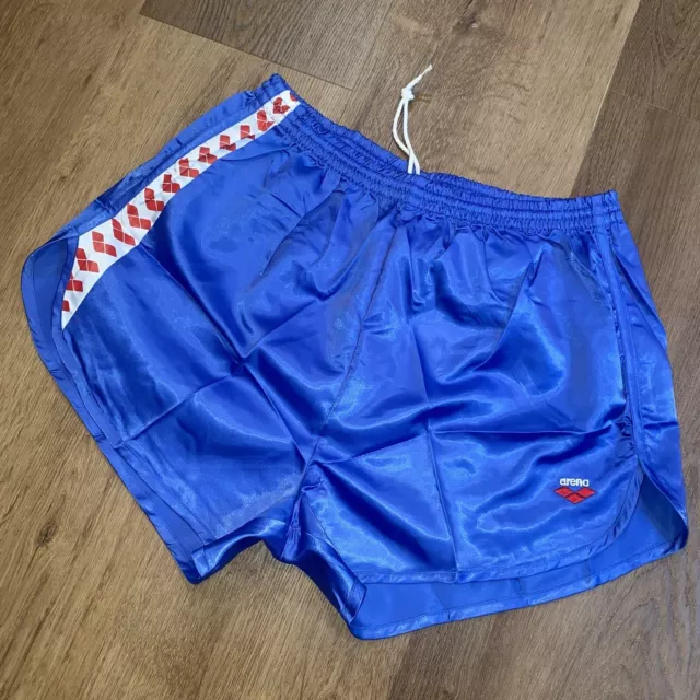 NEW Arena Gym Shorts Mens XL Nylon Shiny Glanz Athletic Vtg 70s 80s Blue Red NOS