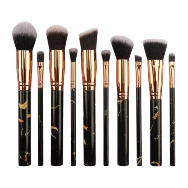 UK Stock 10 Piece Marble Make Up Brushes Set Foundation, Blusher, Powder Brush