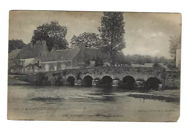 Asnieres sur Vegre, Sarthe, France, Le Vieux Pont, Old Postcard