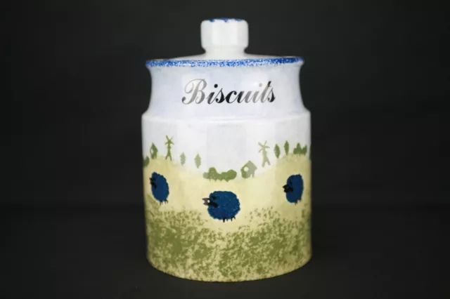 Price Kensington Spongeware Sheep Blue Large Biscuit Barrel, Fantastic