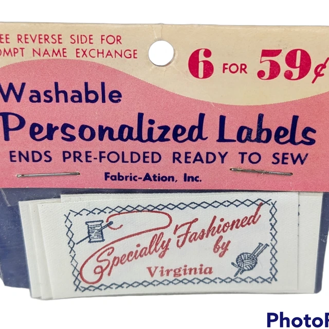 Vintage 1960's "Fashioned by VIRGINIA" Personalized LABELS Washable Ready to Sew