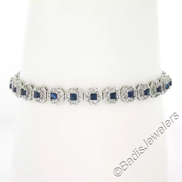 18K or Blanc 7 " Diamant Rond & Carré Saphir Ligne Hexagone Bracelet