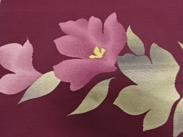 6564419: Japanese Kimono / Antique Nagoya Obi / Woven Floral Plants