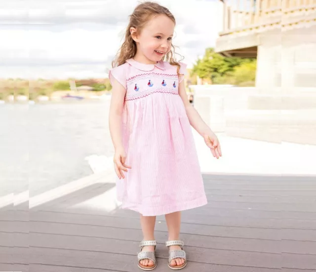 Girls Pink Smocked Embroidered Dress Cotton Dress Girl Summer Dress