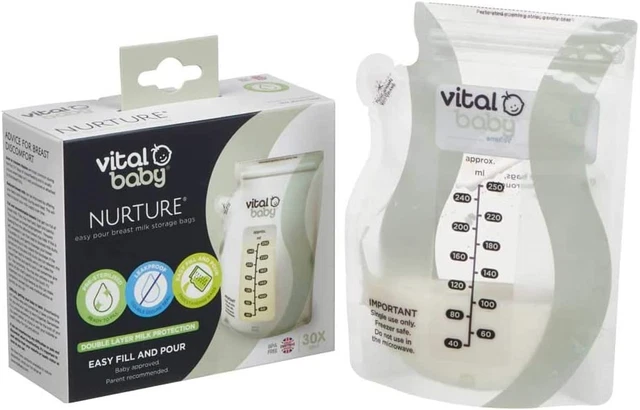 Bolsas de almacenamiento de leche materna Vital Baby Nurture fáciles de verter 250 ml 30 piezas - leche materna