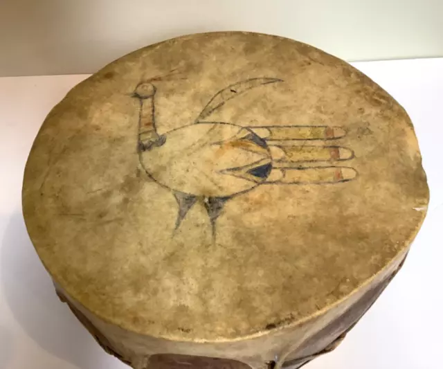 RARE  1920-30’s NATIVE AMERICAN HAND PAINTED PUEBLO DRUM