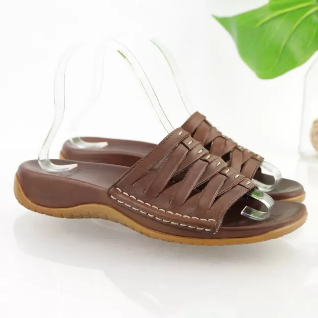 Clarks Women's Sandal Size 6.5 Slide Flip Flop Brown Leather Strappy Casual Shoe