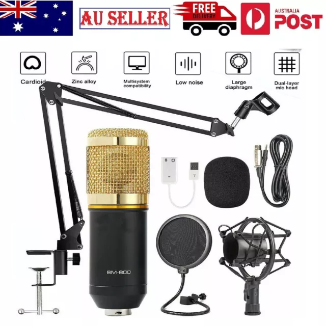 BM 800 Pro Condenser Microphone Kit Studio Audio Recording Arm Stand Shock Mount