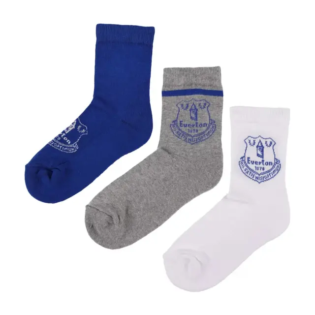 Everton Football Socks Men's (Size UK4-7) 3 Pack Club Crest Socks - New