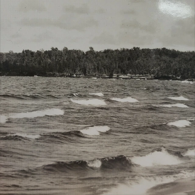 Munising Michigan Breakers Waves Lake Superior Upper Peninsula RPPC Postcard Vtg