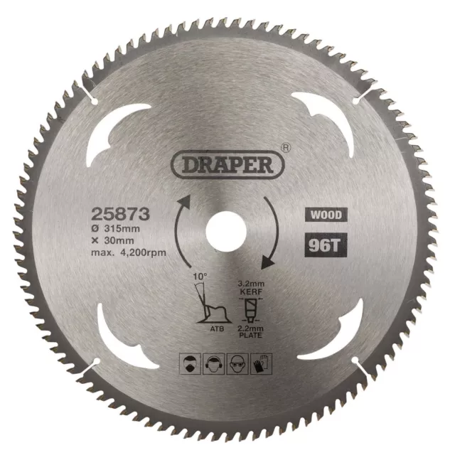 Draper 25873 TCT - Lama circolare per legno, 315 x 30 mm, 96T, argento, taglia u