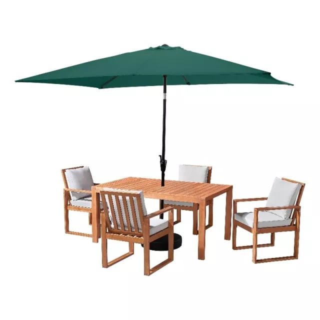 Weston Natural Wood Patio Table with 4 Chairs 10-Foot Umbrella Hunter Green