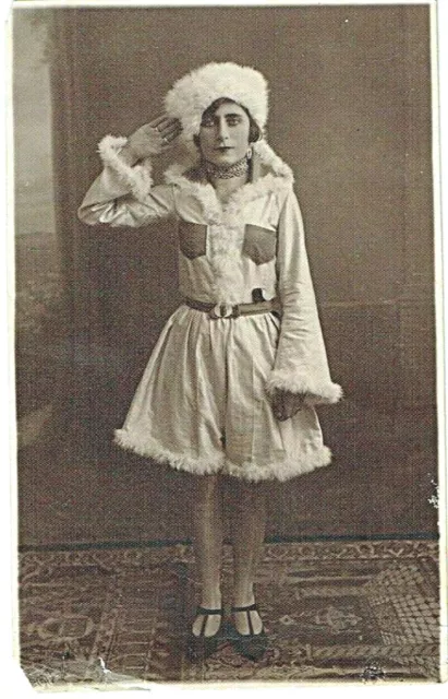 JUDAICA PALESTINE PURIM OLD PHOTO A JEWISH WOMAN IN COSTUME OF COSSACK 1930s